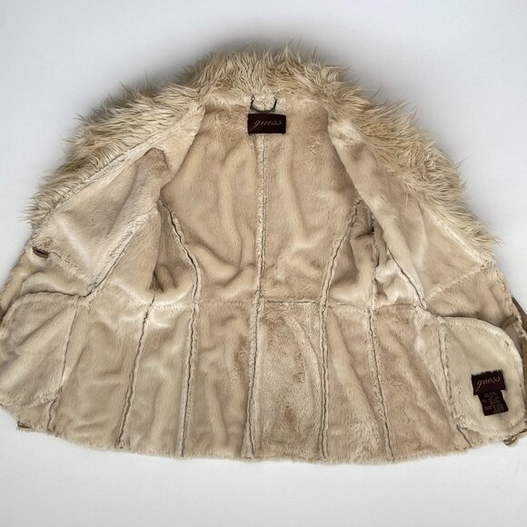 Guess Genuine Suede Penny Lane Shaggy Afghan Coat SZ Sm - Picture 5 of 11